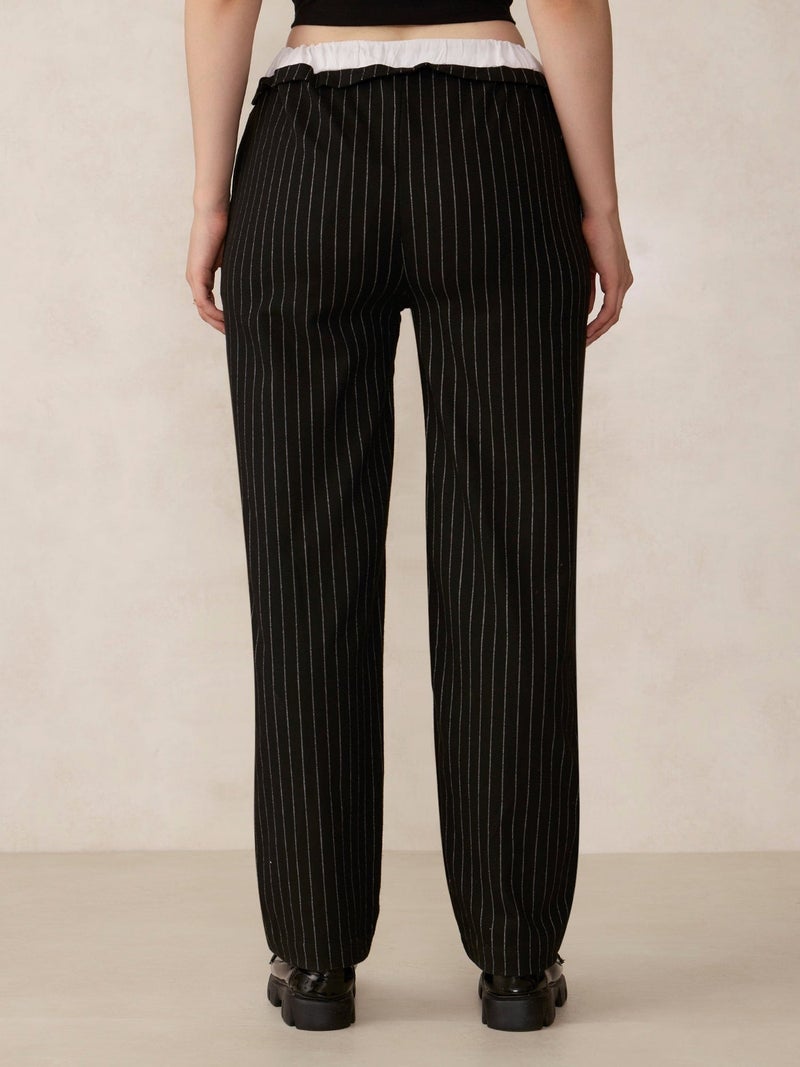 OUTZIDR Black Double Waist Band Stripe Trouser - Image 3